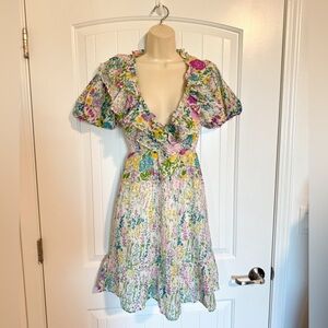 Banjaran Cottagecore Farm house Romantic Floral Ruffle Cotton Dress Xs NWT